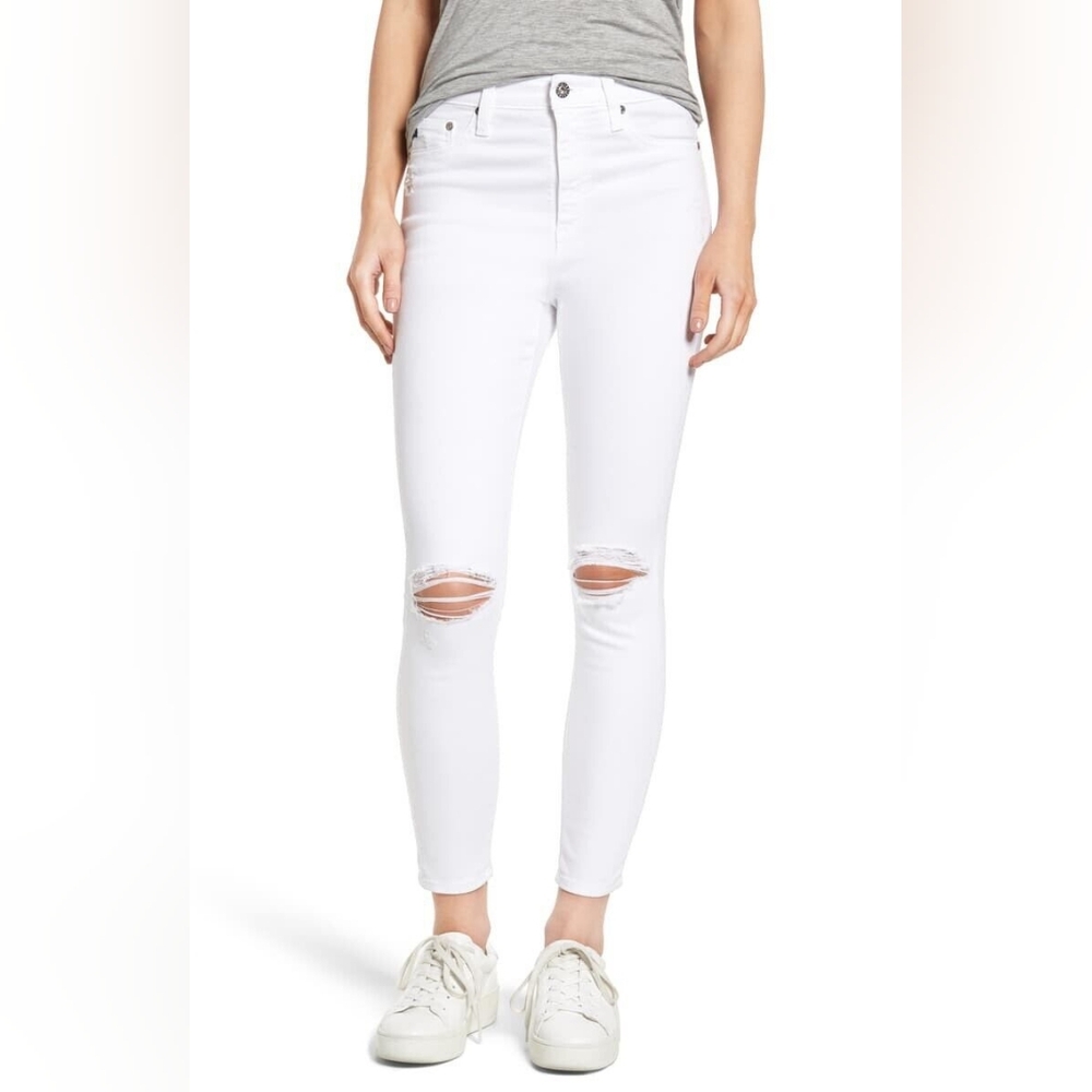 AG Adriano Goldschmied Mila Ankle White High Rise Skinny Jeans Distressed
